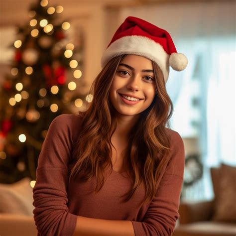 Free Photo | Happy woman with a Santa hat