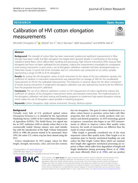 Pdf Calibration Of Hvi Cotton Elongation Measurements