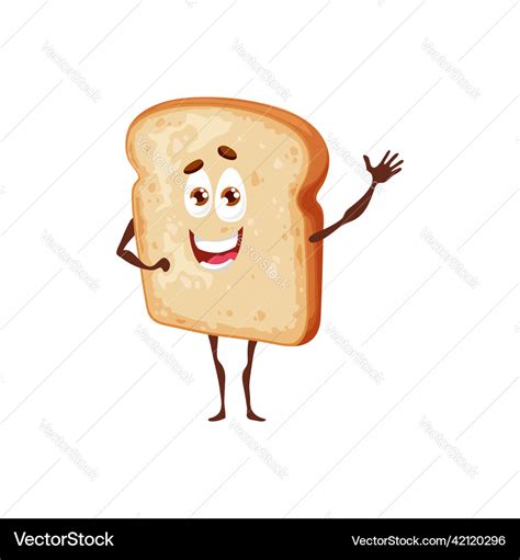 Cartoon thin bread toast smiling character Vector Image