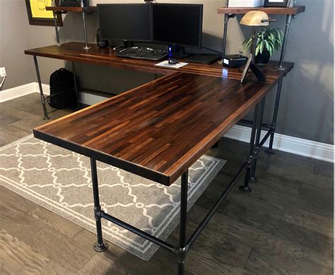 Butcher Block Corner L Shaped Desk Built In Etsy