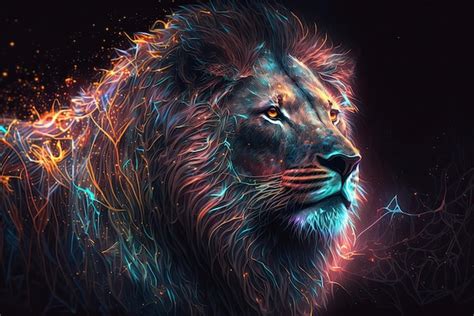 Premium Photo Abstract Neon Light Lion Artwork Design Digital Art