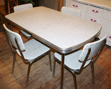 1950s Retro Formica Kitchen Dinette Set Table 4 Chairs Grey Gray Chrome