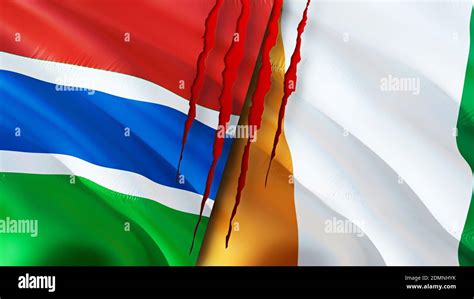 Gambia And Cote D Ivoire Flags With Scar Concept Waving Flag 3D