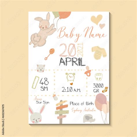 Baby Birth Poster Vector Illustration Of Soft Colorful Teddy Bear