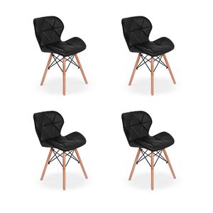 Kit Cadeiras Charles Eames Eiffel Slim Wood Estofada Preta Leroy Merlin