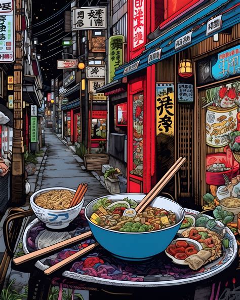 Ginza Street Noodle Shop Poster Japanese Food Tokyo Japan Giclée Art