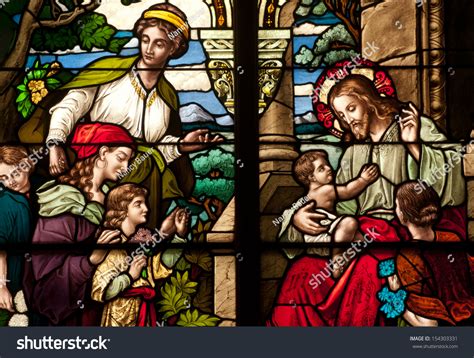 Stained Glass Window Depicting Bible Story Stock Photo 154303331