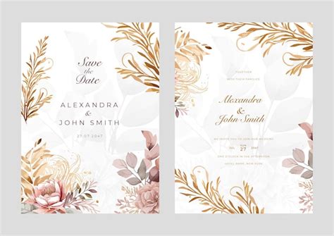 Conjunto De Tarjeta De Invitaci N De Boda Hermosa Acuarela Floral