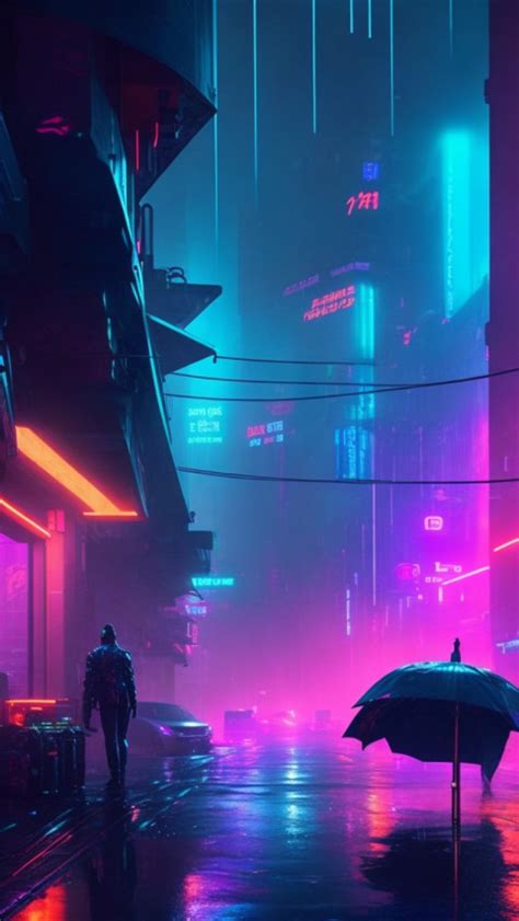 AI Generated Aesthetic Cyberpunk Style City Street At Night Wallpaper