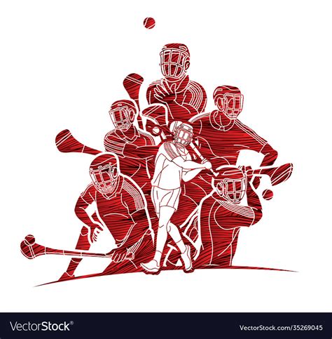 Group Hurling Sport Players Action Royalty Free Vector Image