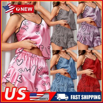 Women Sexy Lingerie Silk Pajamas Set Sleepwear Satin Cami Vest Nightwear Pyjama Ebay