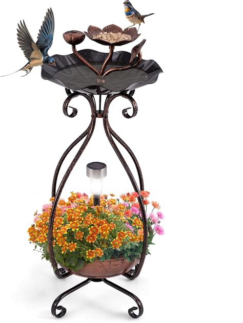 Giantex Bird Bath With Planter Solar Lighted Bird Bath