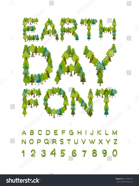 Earth Day Font Forest Alphabet Letters Stock Vector Royalty Free