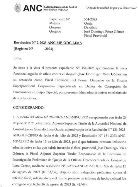 José Domingo Pérez Inician Proceso Disciplinario Sancionador En Su