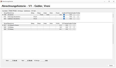 Abrechnen Abrechnungshistory