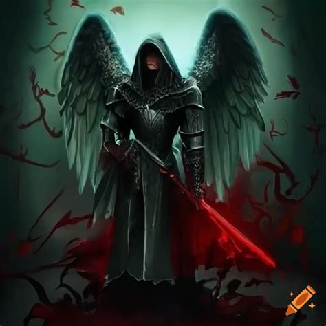 Art Of A Fallen Angel With Black Wings And Red Sword