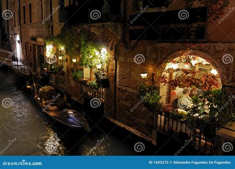 Restaurant and Gondola at Night - Venice Stock Image - Image of ...