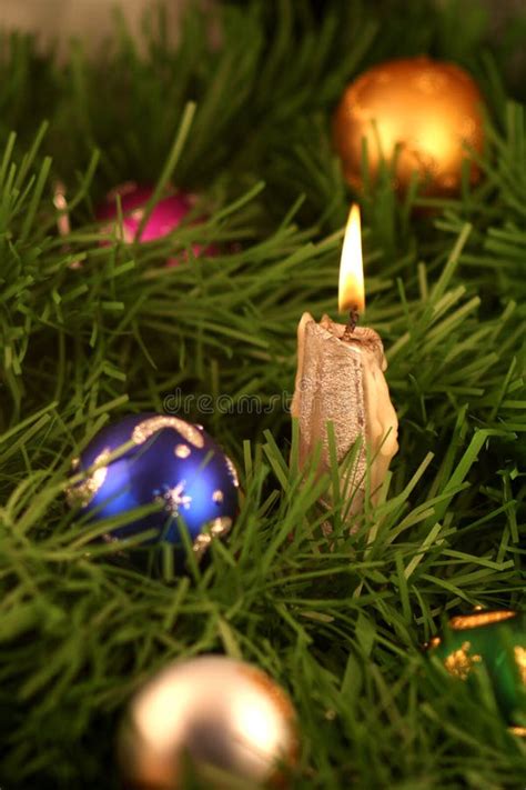 Chrismas Decoration and Candle Stock Image - Image of ball, evergreen: 3475355