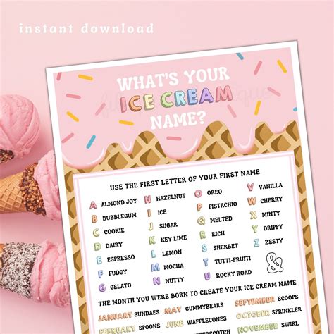 Best 12 What’s Your Ice Cream Name Game WITH NAMETAGS + SIGN | Ice