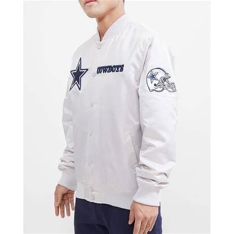 Navy/White Satin Dallas Cowboys Chest Hit Logo Jacket - Jacket Makers