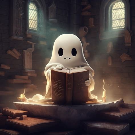 Premium Ai Image Cute Ghost Reading A Book Illustration