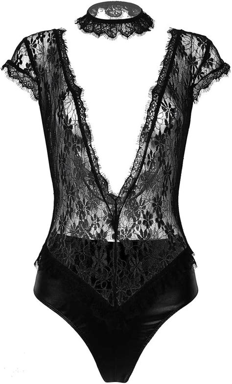 MSemis Women S See Through Floral Lace Patchwork Lingerie Leotard Deep