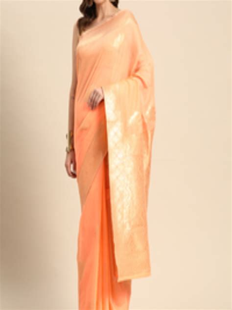 Buy Silk Land Peach Coloured Gold Toned Ethnic Motifs Zari Woven