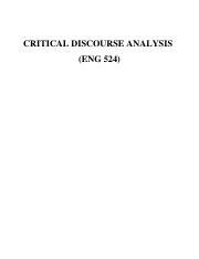 Handouts CDA Eng524 Pdf CRITICAL DISCOURSE ANALYSIS ENG 524 Lecture