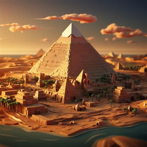 Premium Ai Image 3d Rendered Beautiful Pyramid Of Giza Isometric