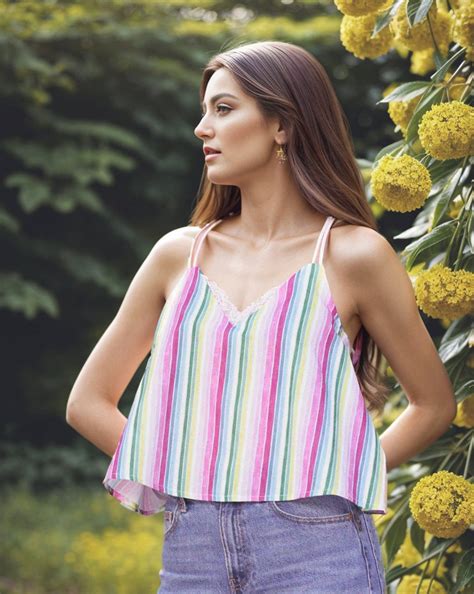 Colorful Striped Camisole Top With Lace Trim Handmade Cotton Camisole