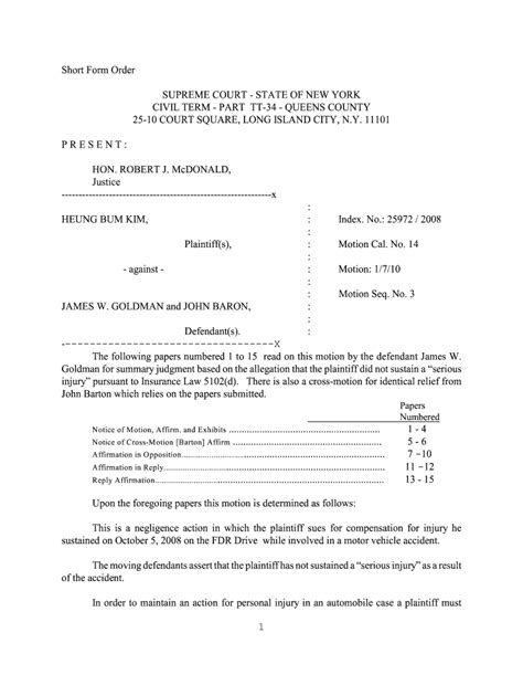 Fillable Online Courts State Ny 1 Short Form Order Supreme Court