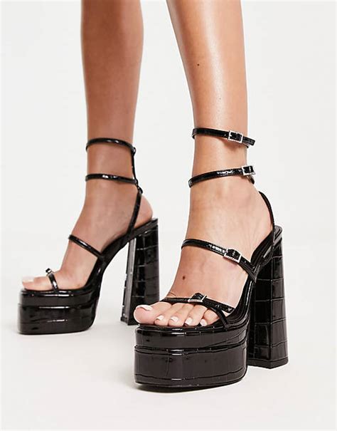 Simmi London Mavia Strappy Platform Block Heels In Black Croc Asos