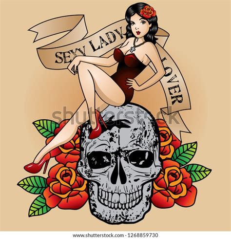 Tattoo Design Of Sexy Girl And Skull Vector