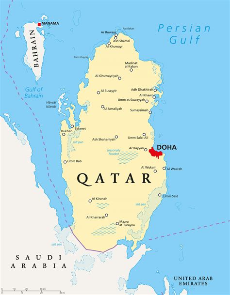 Qatar Cidades Mapa Qatar Mapa Com As Cidades Ásia Ocidental E A Ásia