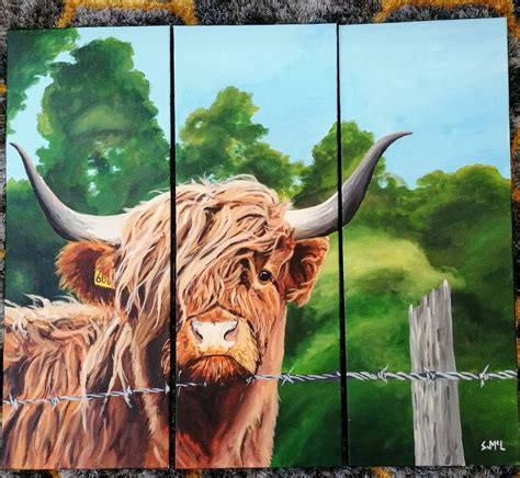 Highland Cow Acrylic Painting Trio Original Beautiful Etsy Italia