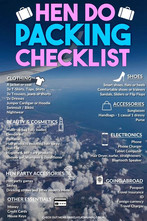 Hen Do Packing Checklist The Ultimate List Of What To Pack For A Hen