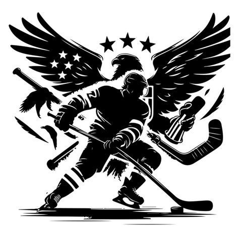 Ice Hockey Player Black Silhouette Vector Illustration Premium AI