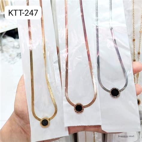 Jual Kalung Titanium Rantai Pipih Emas Gold Bulat Romawi Kalung Pria