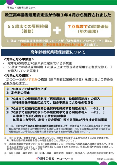 改正高年齢者雇用安定法が令和3年4月から施行されています｜ハローワーク立川