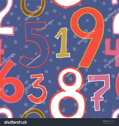 Vector Seamless Pattern Of Colorful Hand Drawn Numbers