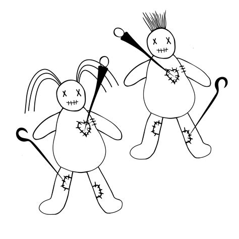 Vector Illustration Of Two Hand Drawn Voodoo Dolls That Were Pierced