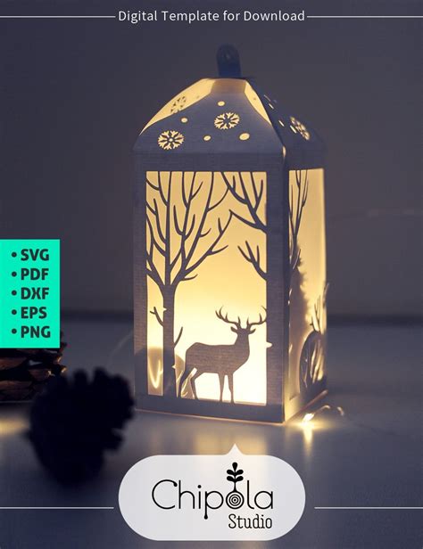 Digital Svg Template Christmas Paper Lantern With Deer Christmas