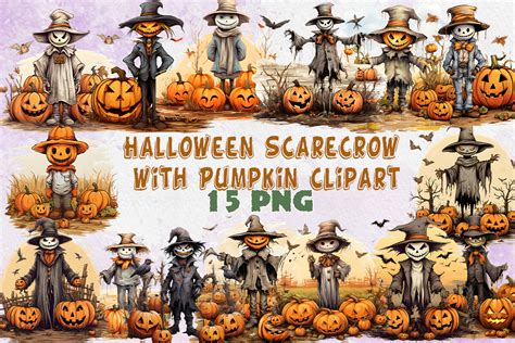 Halloween Scarecrow With Pumpkin Clipart Graphic By Nutty Creations