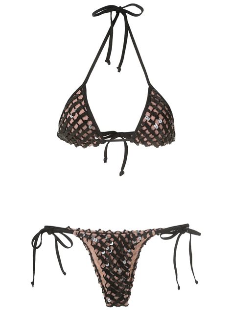 Amir Slama Sequinned Triangle Bikini Set Black FARFETCH