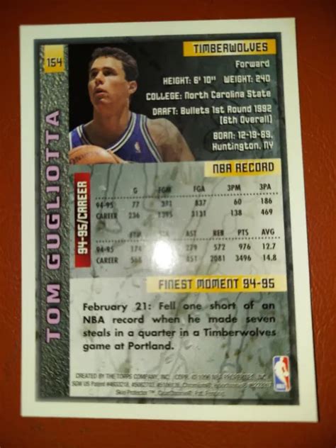 1995 96 Topps Finest Tom Gugliotta Carte 154 Nm Mt Minnesota