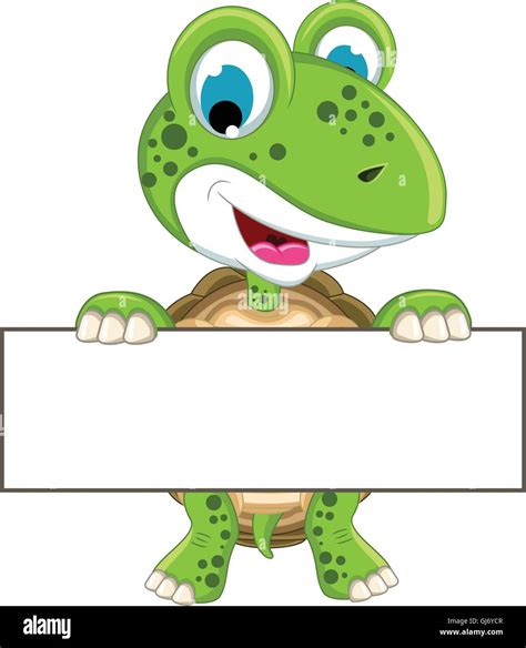 Cute Turtle Cartoon Holding Blank Sign Stock Vector Image Art Alamy