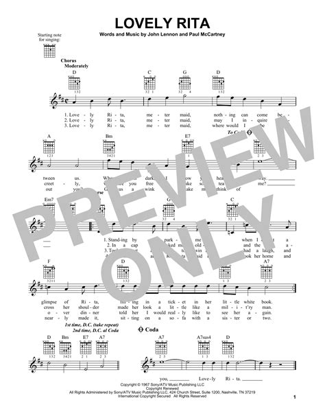 Lovely Rita By The Beatles Sheet Music For Easy Guitar At Sheet Music