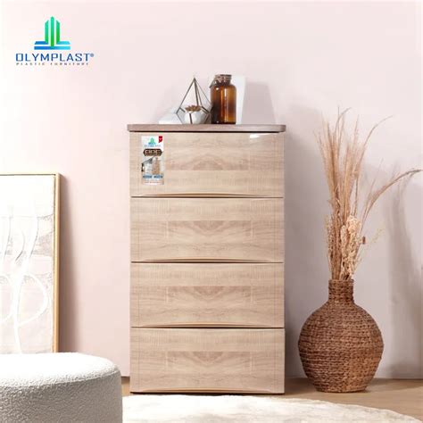 ODC 04 WOOD Laci Penyimpanan Plastik Modern 4 Susun Drawer Cabinet