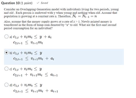 Solved Consider An Overlapping Generation Model With Chegg