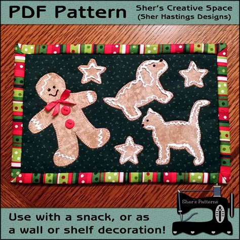 Pdf Pattern For Gingerbread Friends Mug Rug Christmas Mug Rug Etsy